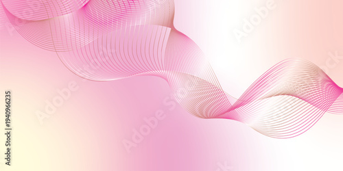 LightSalmon, pink and white luminous waves curving smoothly through a deep dark backdrop filled with tiny shimmering particles, futuristic digital technology concept, vector illustration style.