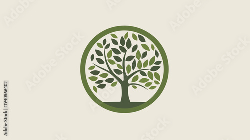Stylized tree icon within a green circle simple nature illustration