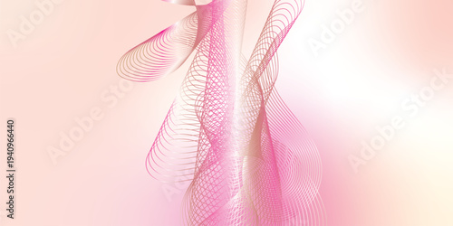 LightSalmon, pink and white luminous waves curving smoothly through a deep dark backdrop filled with tiny shimmering particles, futuristic digital technology concept, vector illustration style.