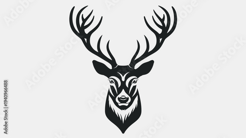 Elegant deer head silhouette with antlers against a neutral background design