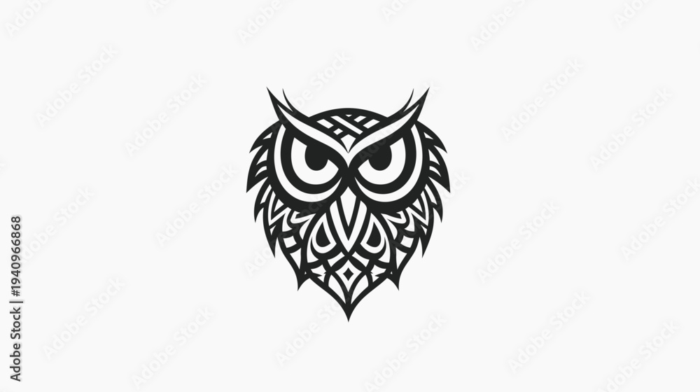 Fototapeta premium Intricate owl illustration with symmetrical design on a minimalist background