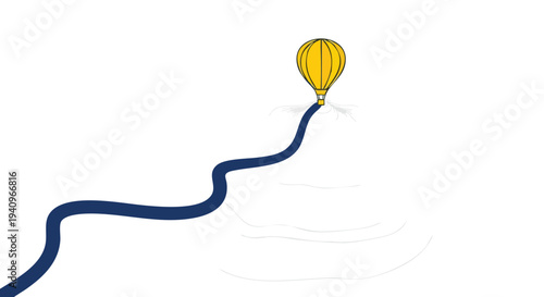 Hot Air Balloon Journey. Winding Path Illustration. Minimalist Travel Concept. Graphic Design Element.