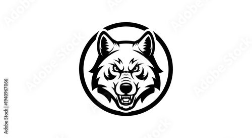 Bold wolf head emblem fierce and powerful illustration on white