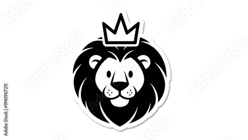 Lion with crown bold black and white illustration with simple lines