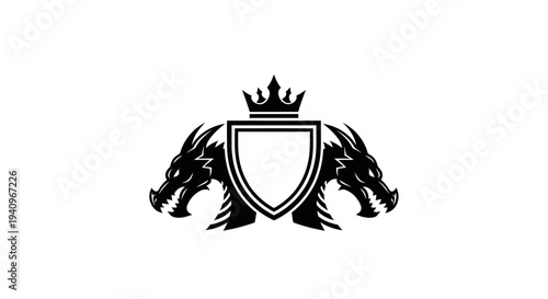 Heraldic dragon crest with crown emblem in black and white design