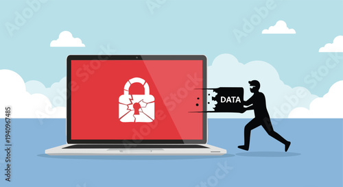 Data breach. Cyber security illustration. Flat vector design. Digital information theft concept.