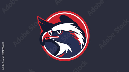 Eagle head mascot emblem design with bold colors and modern style
