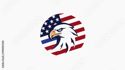 American bald eagle graphic with patriotic elements and stripes