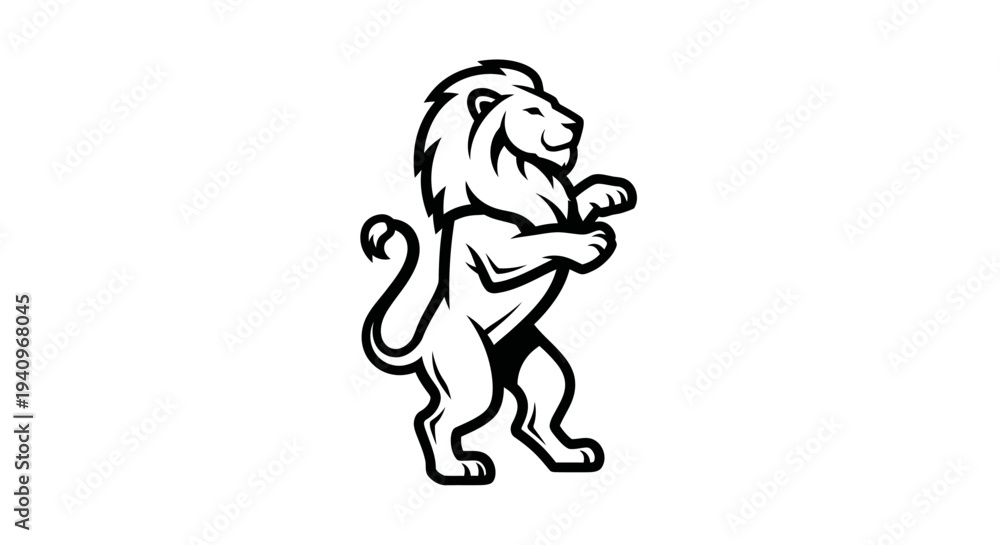 Fototapeta premium Stylized lion illustration in black and white against a white background