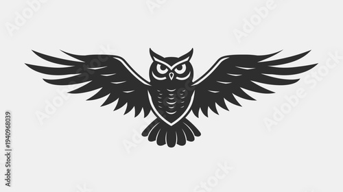 Black owl illustration with spread wings for graphic design and decorative use