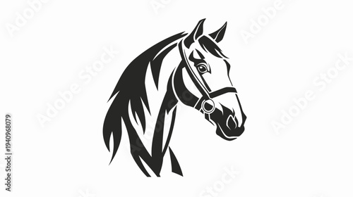Elegant black and white horse head portrait illustration isolated design