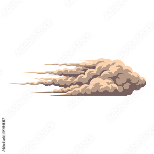Dust cloud. Speed effect. Cartoon graphic. Smoky texture. Motion element.
