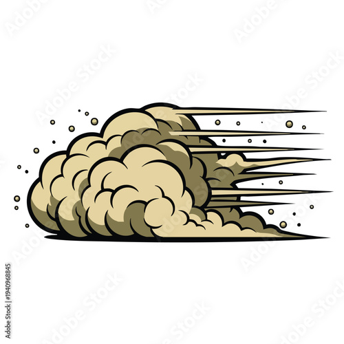 Dust cloud speed effect. Cartoon illustration. Dynamic graphic element. Comic style.