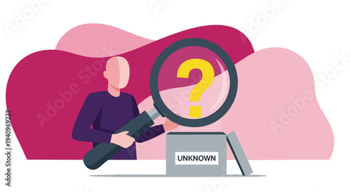 Person Investigating Unknown. Conceptual Illustration. Flat Vector Graphic. Digital Art. Problem Solving.