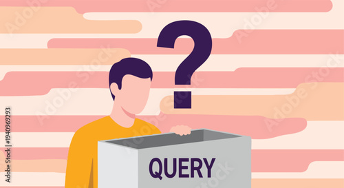 Man with Query Box. Question Mark Illustration. Flat Design Concept. Information Search, Problem Solving.