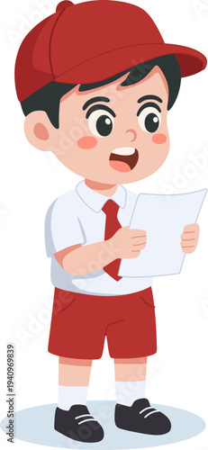 School Boy Reading Paper Illustration