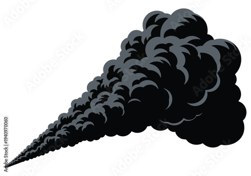 Black Smoke Plume. Dark Cloud. Industrial Pollution. Abstract Shape. Danger.