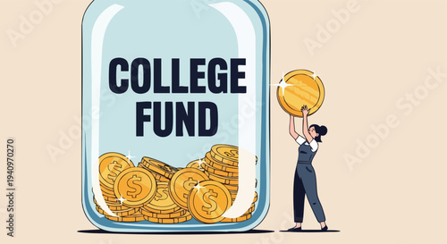 College Fund Savings. Education Investment. Financial Planning Illustration. Future Goals Concept.