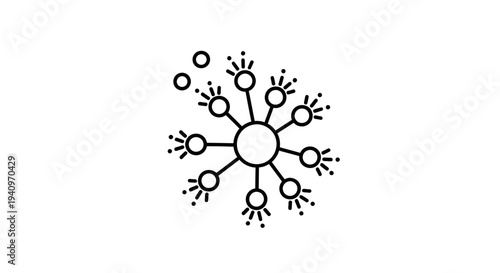 Abstract starburst with radiating lines and small circles, representing connection or growth