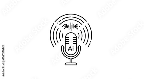 AI Podcast Microphone Icon with Sound Waves and "Ai" Text - Technology Concept