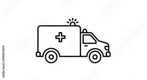 Ambulance Icon: Emergency Medical Service Vehicle with Cross Symbol, Vector Illustration