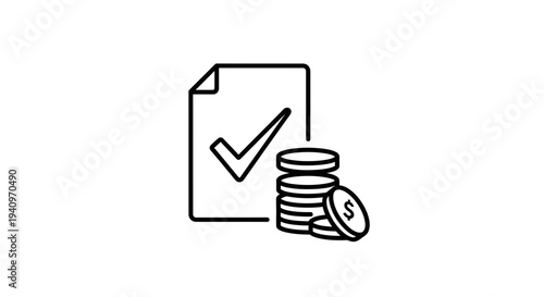 Approved financial transaction with coins and checkmark on document icon