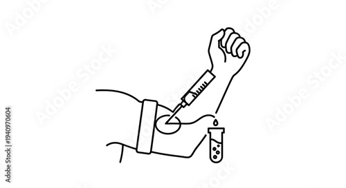 Blood Draw from Arm into Test Tube with Syringe - Medical Procedure Icon