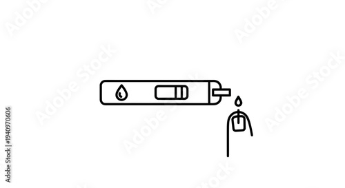 Blood glucose test strip and finger prick for diabetes check, medical icon
