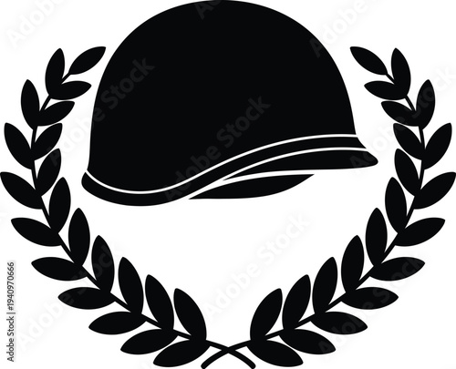 Memorial day tribute with helmet and laurel wreath emblem