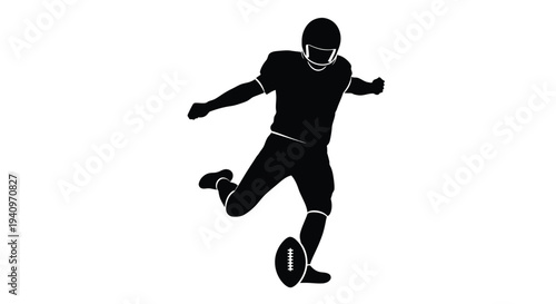 Silhouette of a football player kicking the ball on a white background