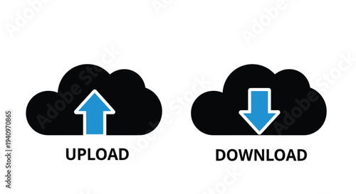 Upload and download icons depicting data transfer with arrows and clouds