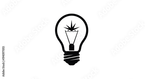 Simple black and white illustration of a lightbulb with a starburst