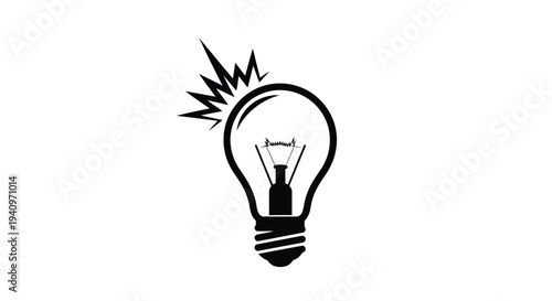 A black silhouette of a lightbulb with a spark emanating from it