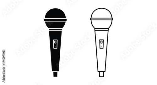 Two microphones one solid black and one white outline illustration