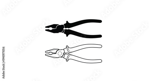 Two pairs of pliers depicted in black and white line art style