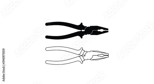 Two depictions of combination pliers one solid black one white outline