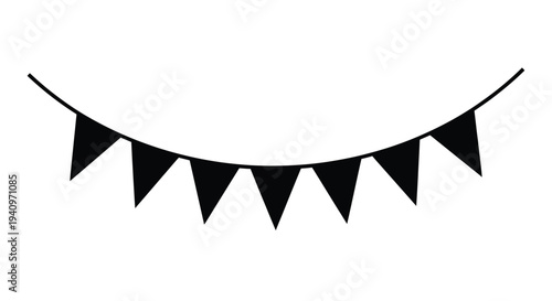 A simple black and white illustration of a string of pennant flags