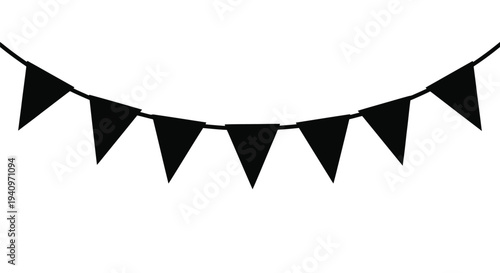 Black pennant banner string isolated on a white background