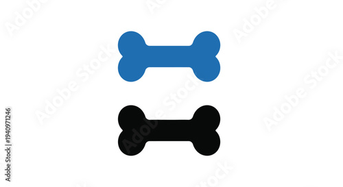 Two dog bones one blue and one black against a white background