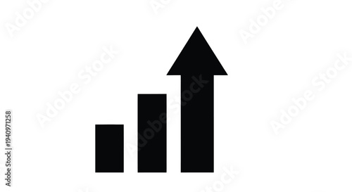 Black arrow and rising bar graph depicting growth and progress