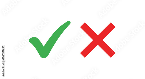A green checkmark and a red x symbol on a white background