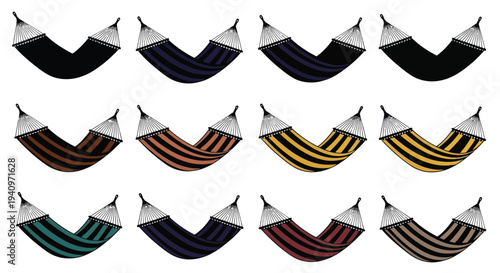 A colorful pattern of hammocks arranged in a grid formation