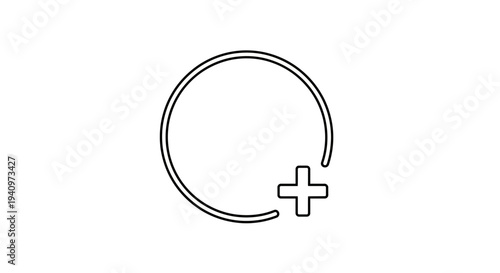 Abstract Circle with Plus Sign Icon, Minimalist Design, Graphic Element