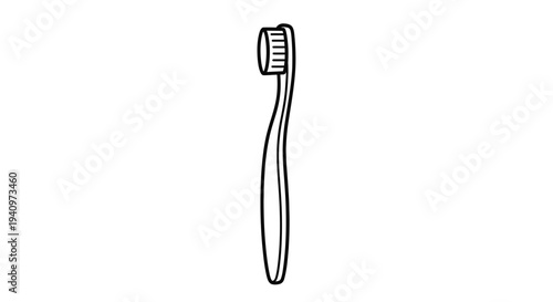 Quadro su tela Simple black and white line drawing of a single toothbrush vertically oriented
