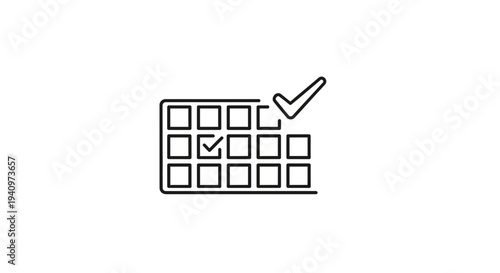 Calendar Grid with Checkmarks - Deadline, Schedule, Planning, Task Completion Icon