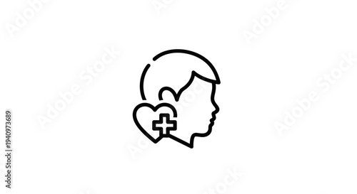 Child Health Icon: Heart and Plus Symbol Next to Silhouette Head