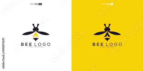 Elegant graphic representation of a honeybee emblem in black and yellow, suitable for various logo applications