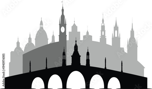 City skyline silhouette with bridge and buildings