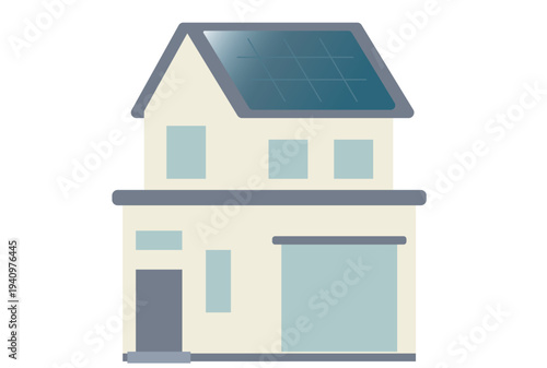 ソーラーパネルを屋根に設置している一軒家のイラスト