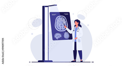 Doctor analyzing brain scan on screen, medical diagnosis, neuroscience research, healthcare concept